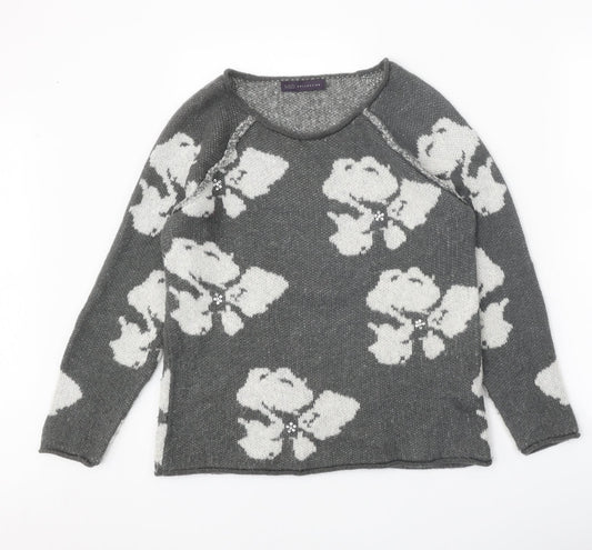 Marks and Spencer Womens Grey Scoop Neck Geometric Acrylic Pullover Jumper Size 10