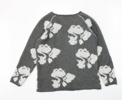 Marks and Spencer Womens Grey Scoop Neck Geometric Acrylic Pullover Jumper Size 10