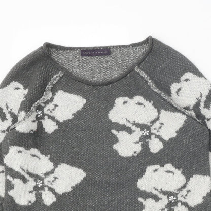 Marks and Spencer Womens Grey Scoop Neck Geometric Acrylic Pullover Jumper Size 10