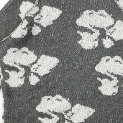 Marks and Spencer Womens Grey Scoop Neck Geometric Acrylic Pullover Jumper Size 10