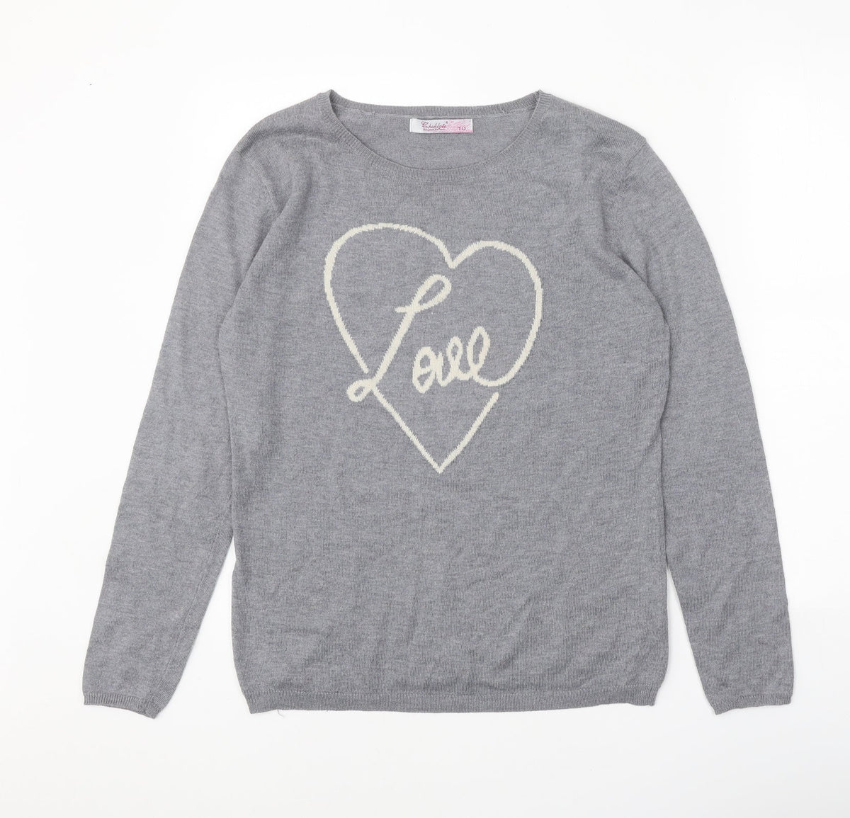 Chocolate Womens Grey Scoop Neck Polyester Pullover Jumper One Size - Love