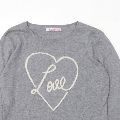 Chocolate Womens Grey Scoop Neck Polyester Pullover Jumper One Size - Love