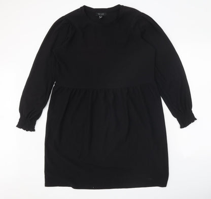 New Look Womens Black Herringbone Polyester A-Line Size 14 Round Neck Pullover