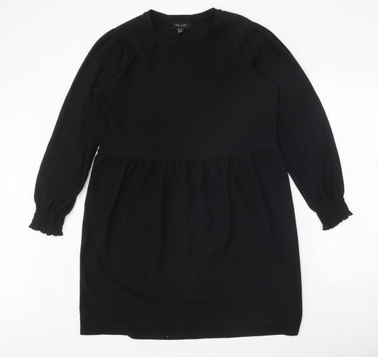 New Look Womens Black Herringbone Polyester A-Line Size 14 Round Neck Pullover