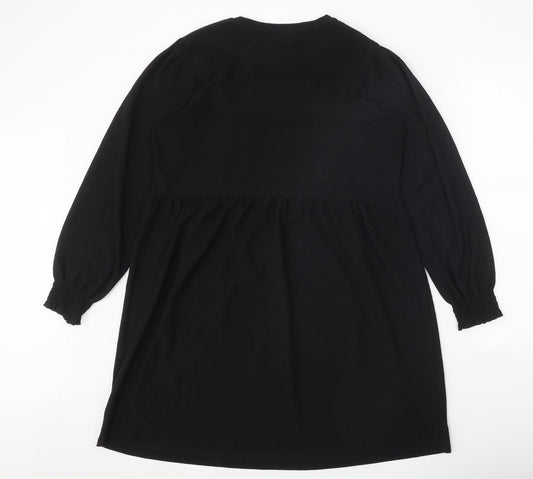 New Look Womens Black Herringbone Polyester A-Line Size 14 Round Neck Pullover