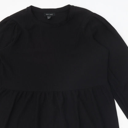 New Look Womens Black Herringbone Polyester A-Line Size 14 Round Neck Pullover