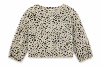Flamant Rose Womens Beige Round Neck Animal Print Polyester Pullover Jumper Size S