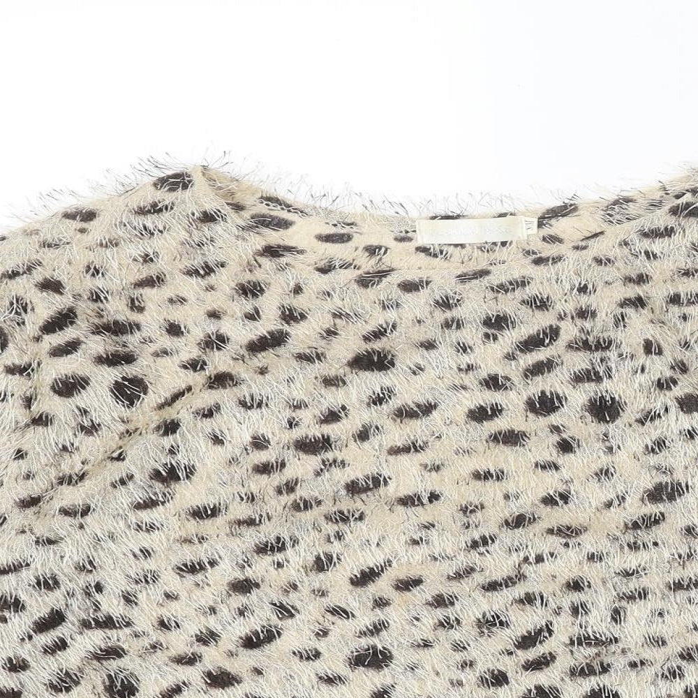 Flamant Rose Womens Beige Round Neck Animal Print Polyester Pullover Jumper Size S
