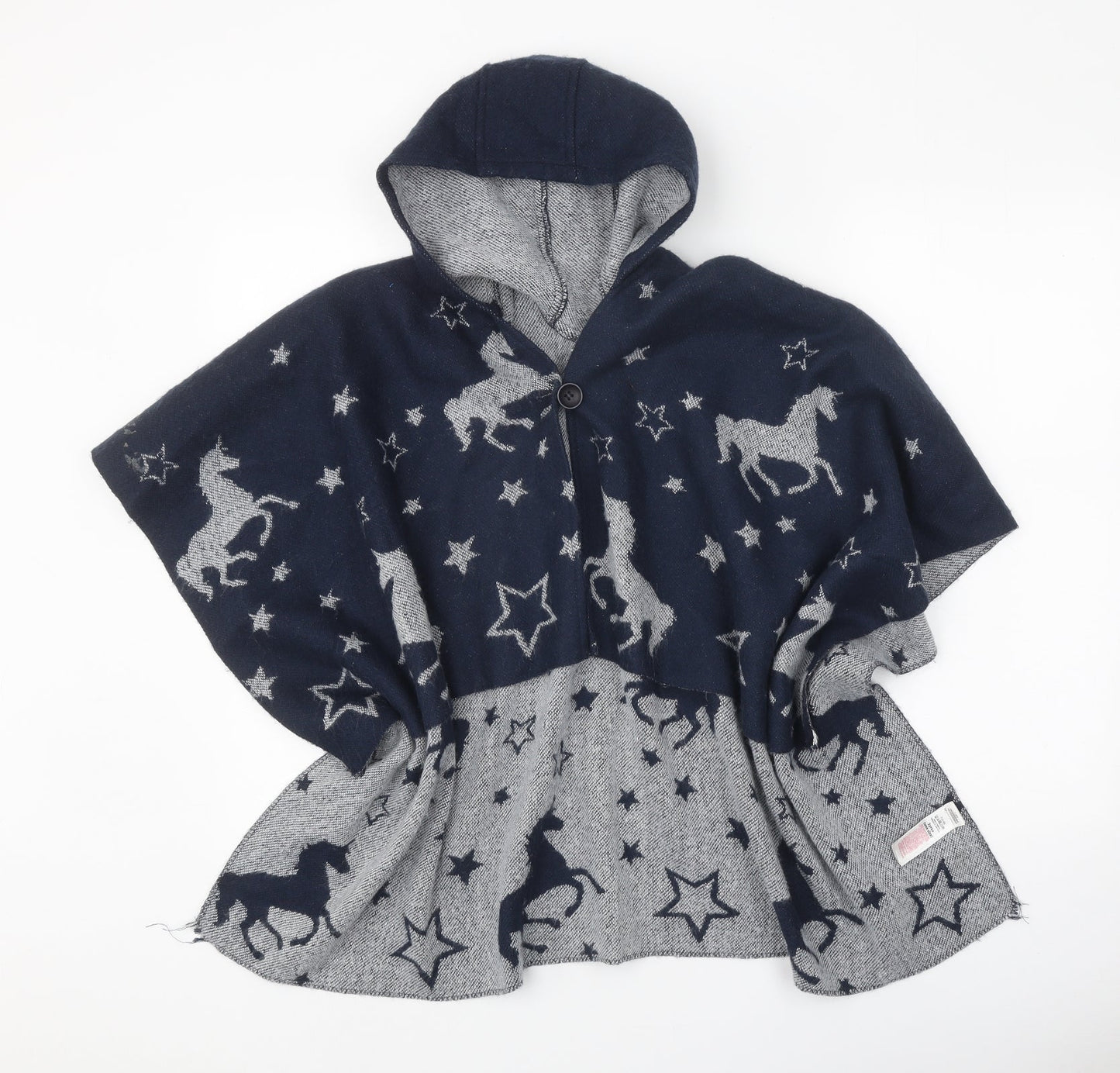 Monsoon Girls Blue V-Neck Geometric Acrylic Cardigan Jumper Size 3 Years Button - Unicorn