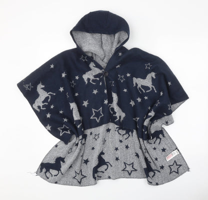 Monsoon Girls Blue V-Neck Geometric Acrylic Cardigan Jumper Size 3 Years Button - Unicorn