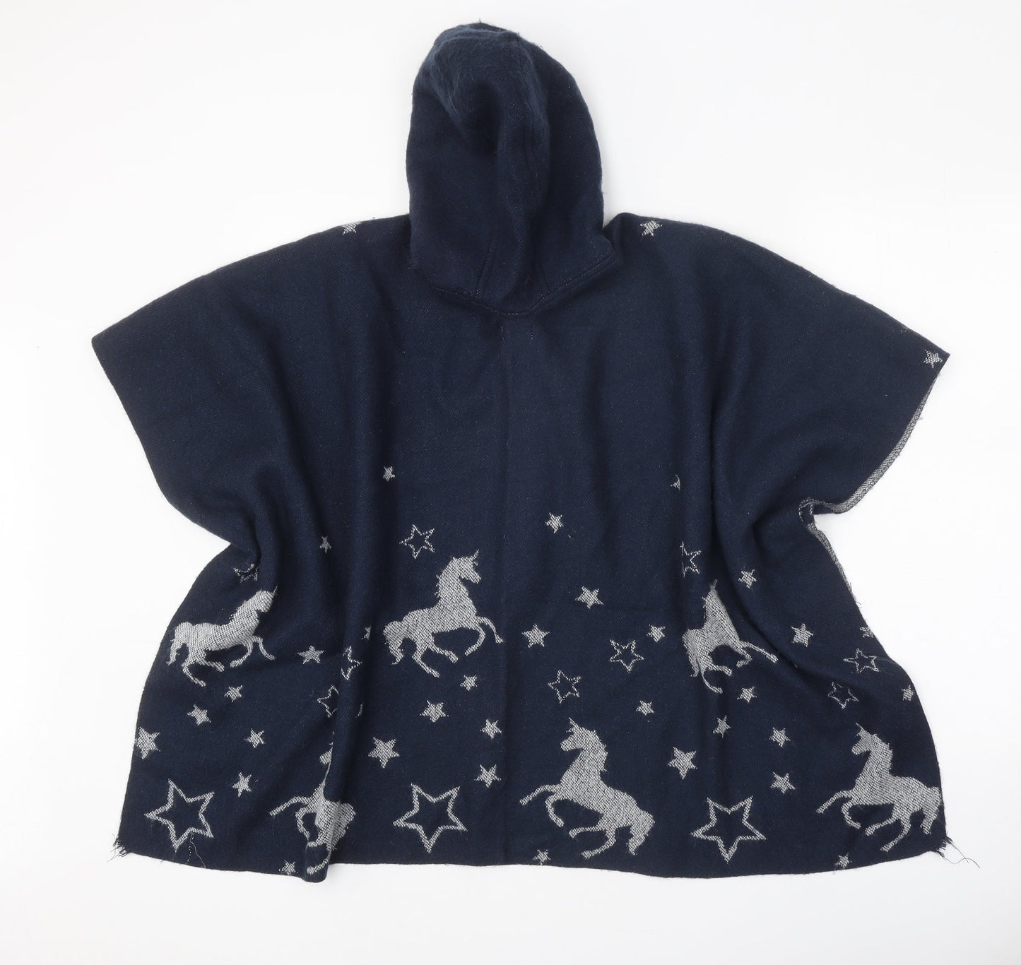 Monsoon Girls Blue V-Neck Geometric Acrylic Cardigan Jumper Size 3 Years Button - Unicorn