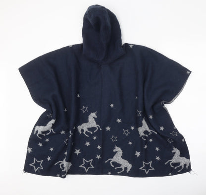 Monsoon Girls Blue V-Neck Geometric Acrylic Cardigan Jumper Size 3 Years Button - Unicorn