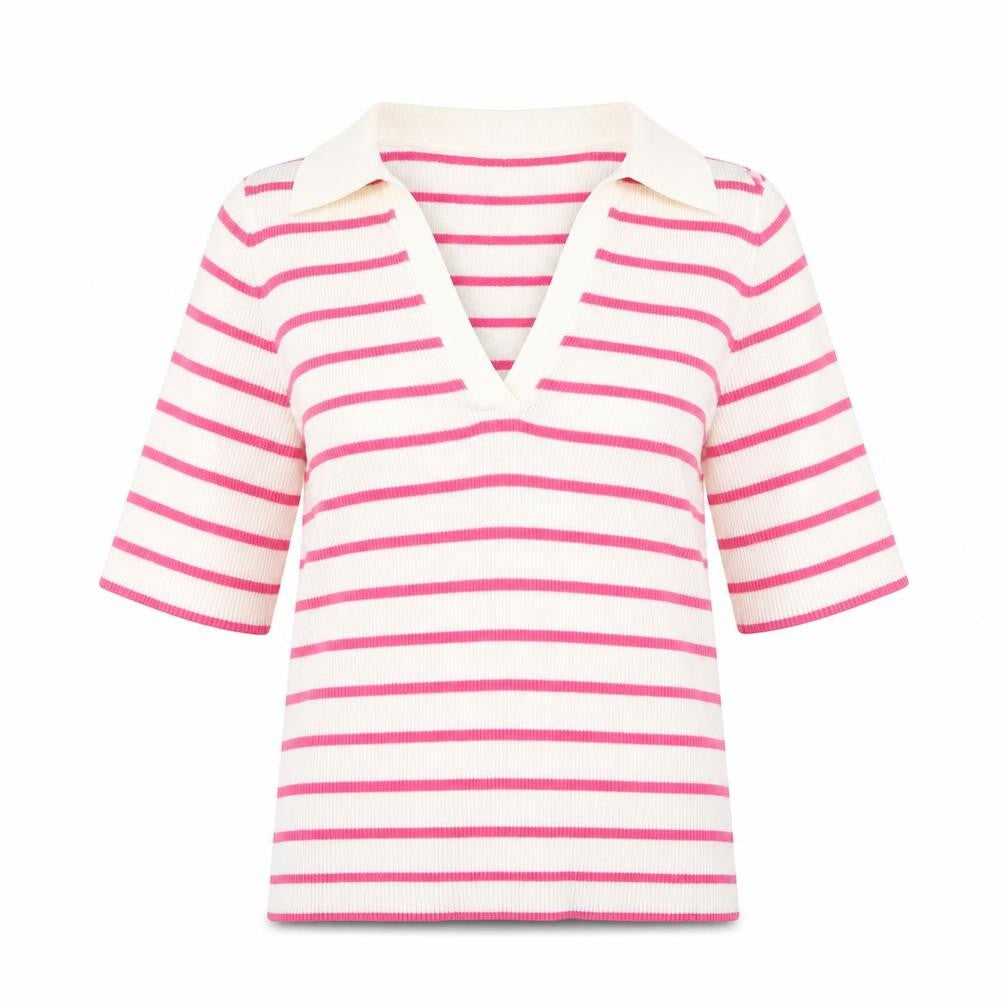 Marks and Spencer Womens White V-Neck Striped Cotton Pullover Jumper Size S