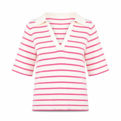 Marks and Spencer Womens White V-Neck Striped Cotton Pullover Jumper Size S
