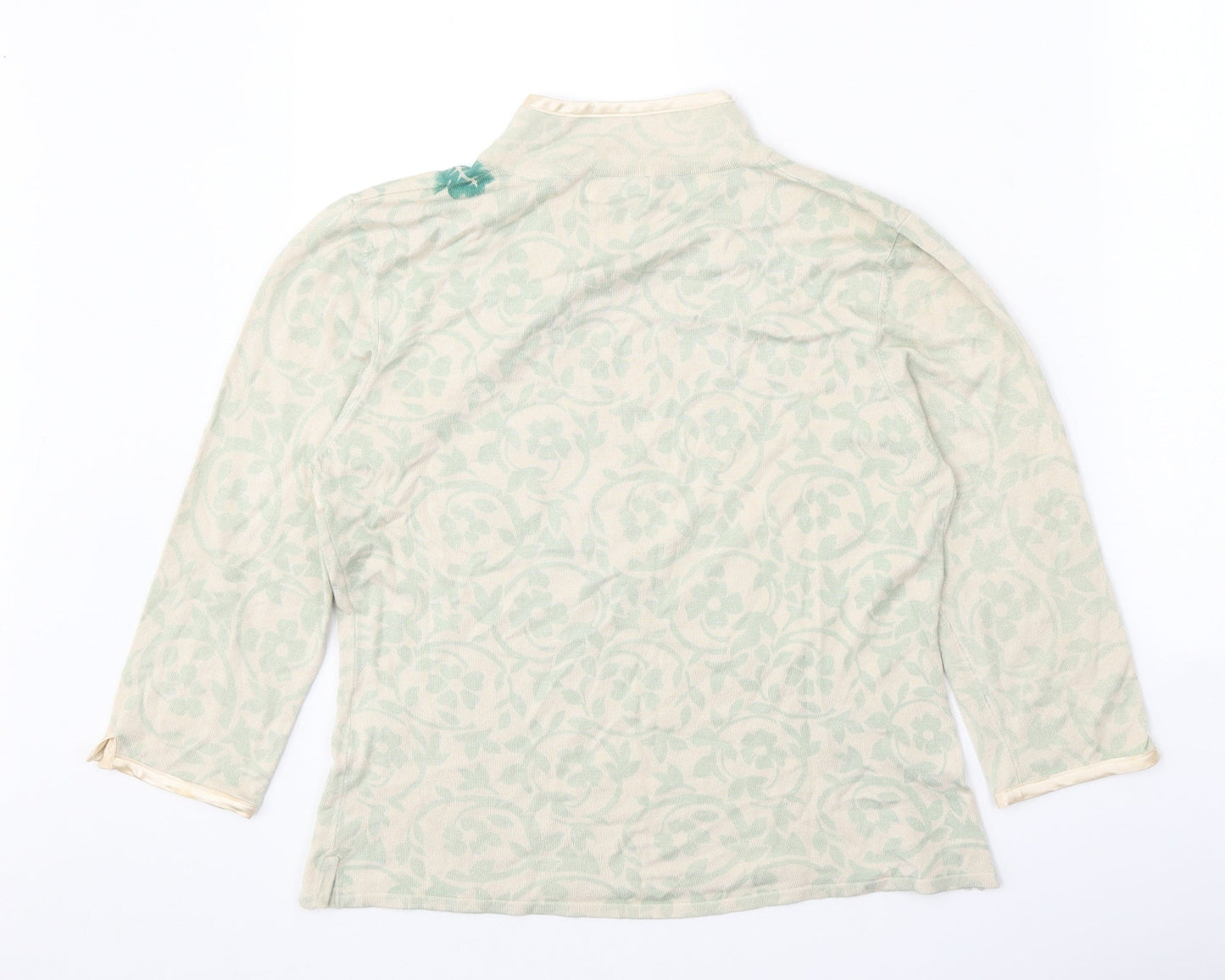 Kaiko Womens Green Mock Neck Viscose Pullover Jumper Size 14 - Floral Detail