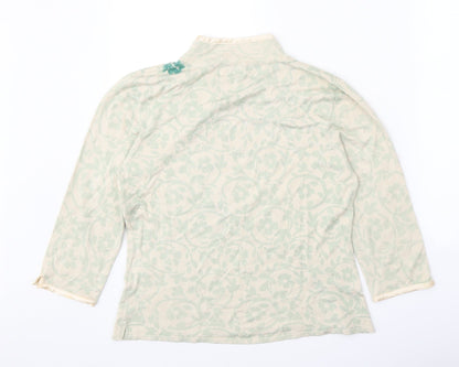 Kaiko Womens Green Mock Neck Viscose Pullover Jumper Size 14 - Floral Detail