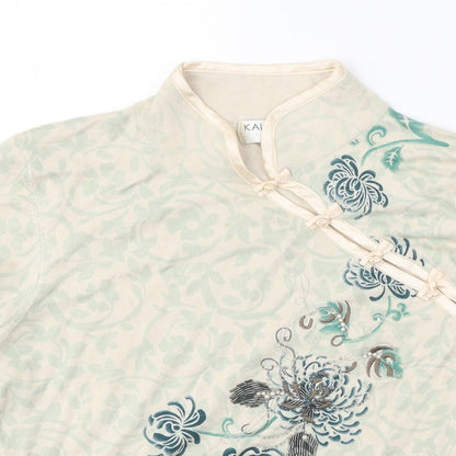Kaiko Womens Green Mock Neck Viscose Pullover Jumper Size 14 - Floral Detail