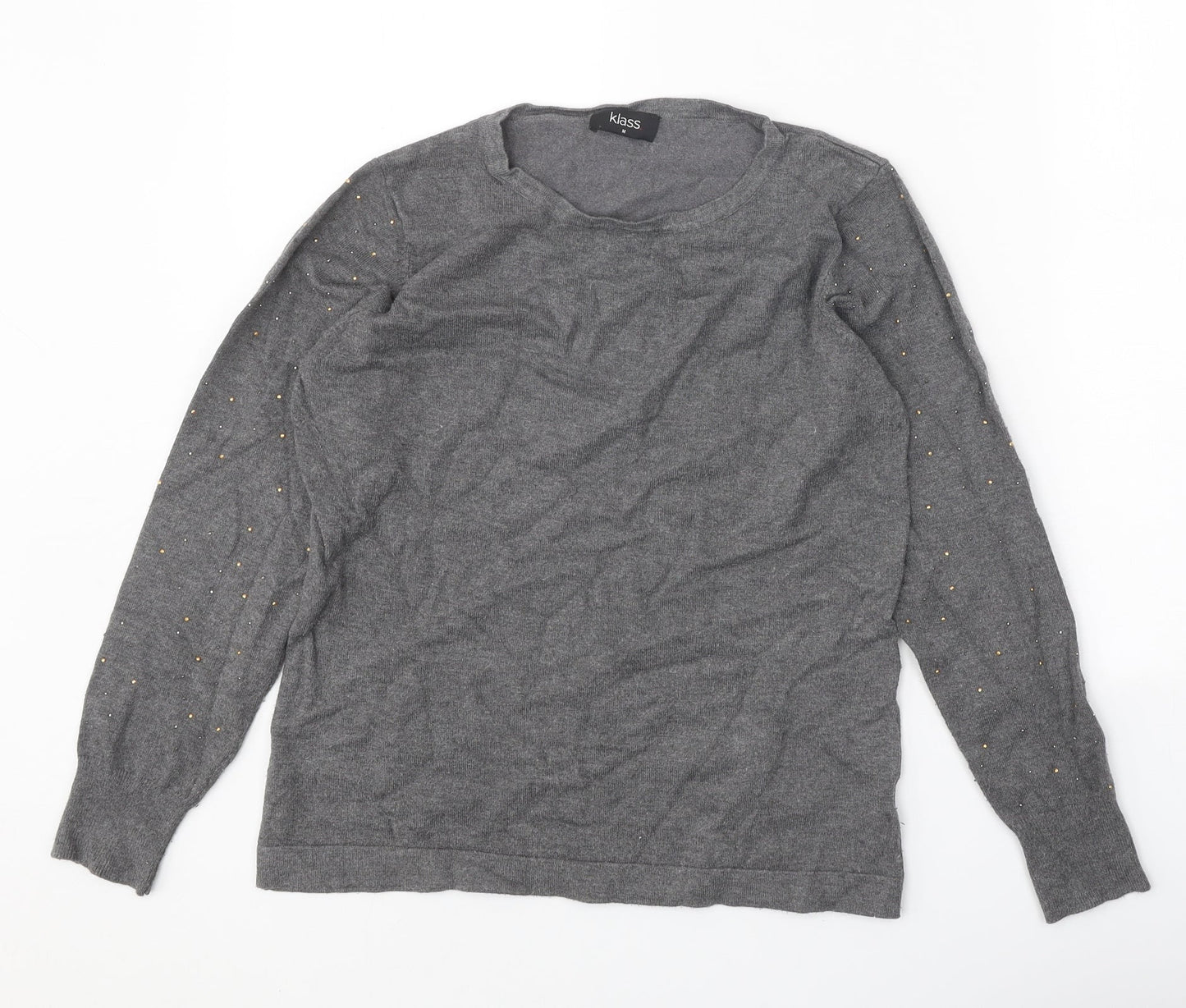 Klass Womens Grey Round Neck Viscose Pullover Jumper Size M
