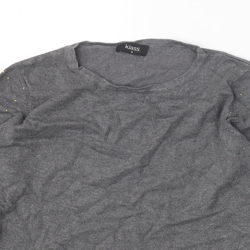 Klass Womens Grey Round Neck Viscose Pullover Jumper Size M