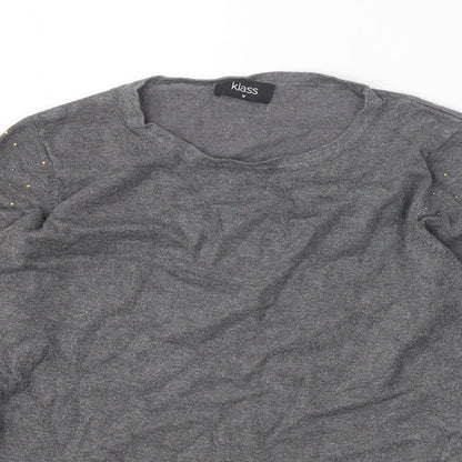 Klass Womens Grey Round Neck Viscose Pullover Jumper Size M