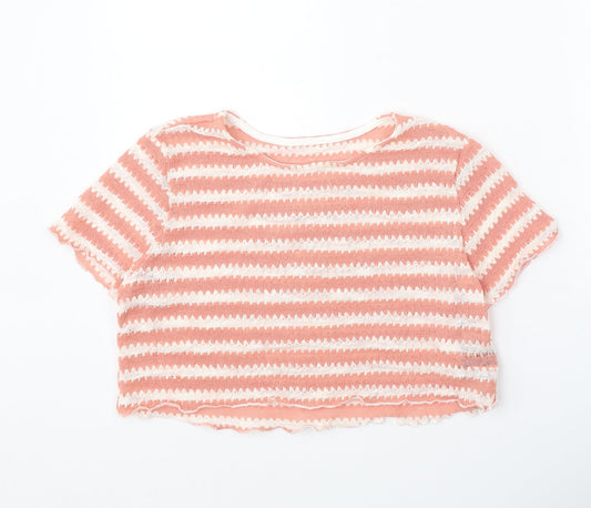 Dazy Womens Pink Round Neck Striped Polyester Pullover Jumper Size XL