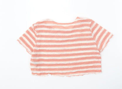 Dazy Womens Pink Round Neck Striped Polyester Pullover Jumper Size XL