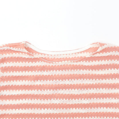 Dazy Womens Pink Round Neck Striped Polyester Pullover Jumper Size XL