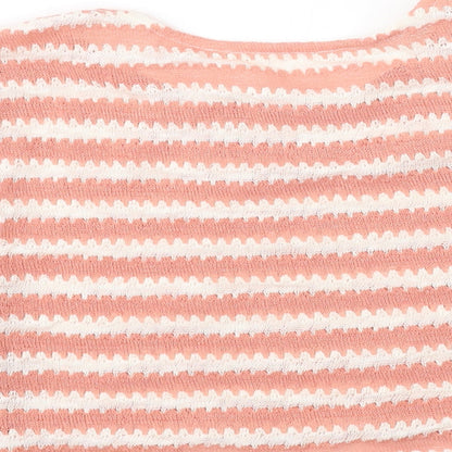 Dazy Womens Pink Round Neck Striped Polyester Pullover Jumper Size XL
