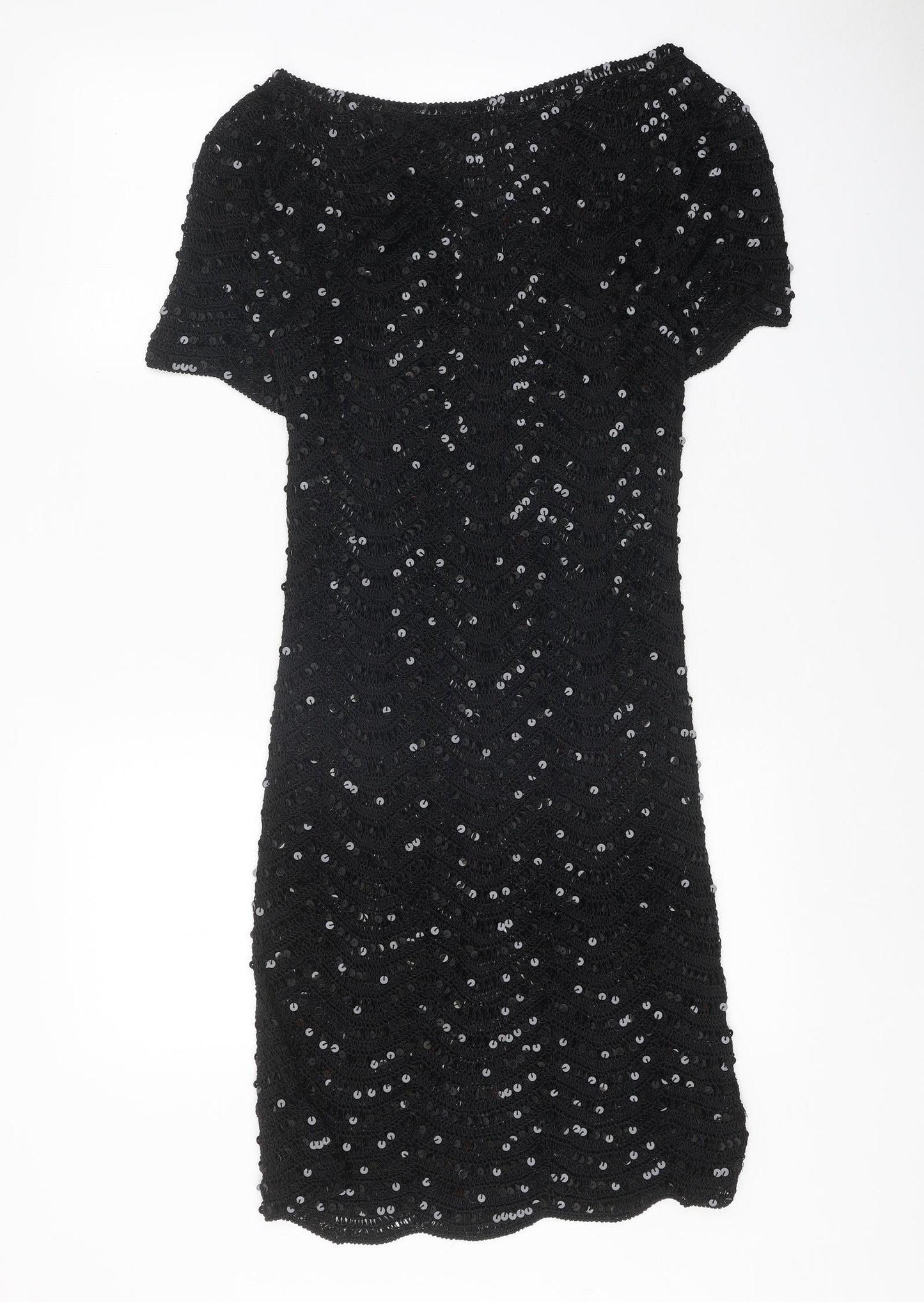 Preworn Womens Black Polyester Ball Gown One Size Boat Neck Pullover