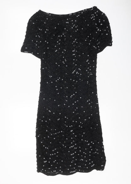 Preworn Womens Black Polyester Ball Gown One Size Boat Neck Pullover