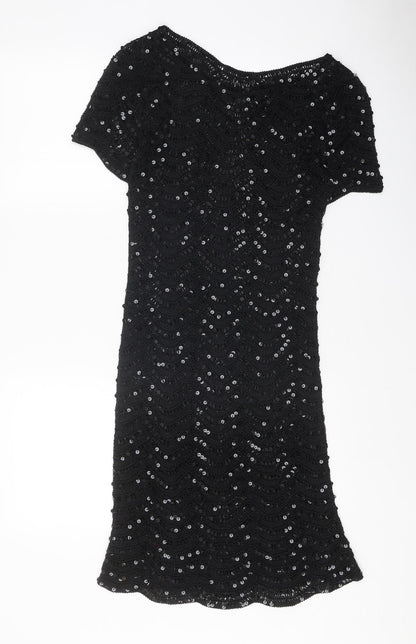 Preworn Womens Black Polyester Ball Gown One Size Boat Neck Pullover