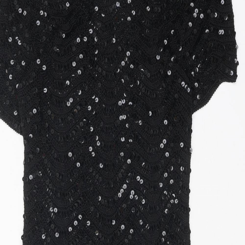 Preworn Womens Black Polyester Ball Gown One Size Boat Neck Pullover