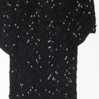 Preworn Womens Black Polyester Ball Gown One Size Boat Neck Pullover