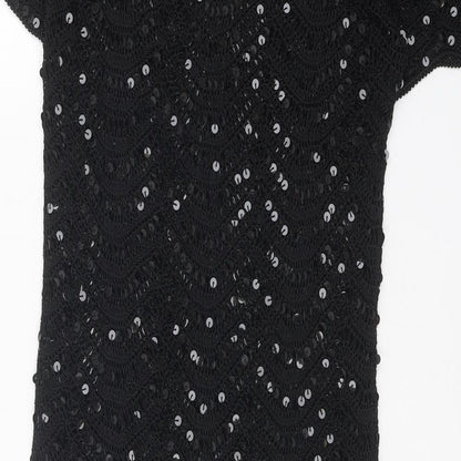 Preworn Womens Black Polyester Ball Gown One Size Boat Neck Pullover