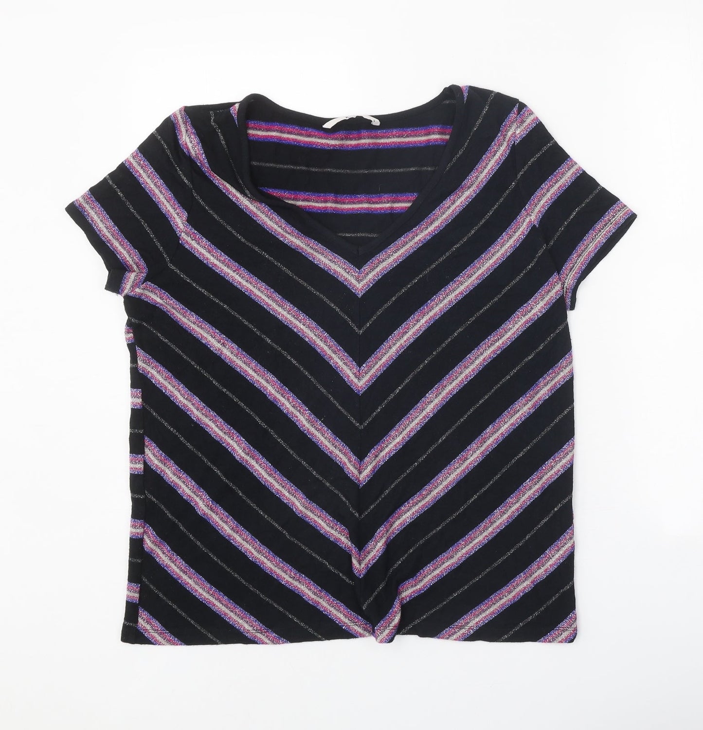 TU Womens Black V-Neck Herringbone Viscose Pullover Jumper Size 14