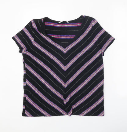 TU Womens Black V-Neck Herringbone Viscose Pullover Jumper Size 14