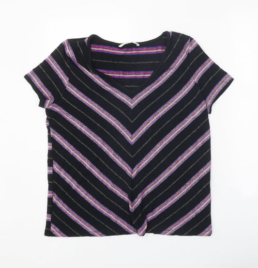 TU Womens Black V-Neck Herringbone Viscose Pullover Jumper Size 14