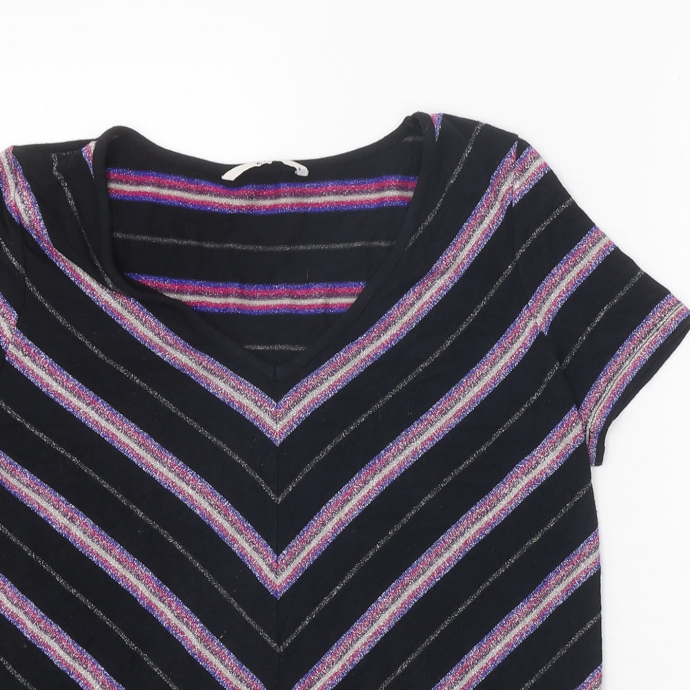 TU Womens Black V-Neck Herringbone Viscose Pullover Jumper Size 14