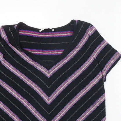 TU Womens Black V-Neck Herringbone Viscose Pullover Jumper Size 14