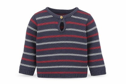 Lindex Girls Grey Round Neck Striped 100% Cotton Pullover Jumper Size 2 Years Button