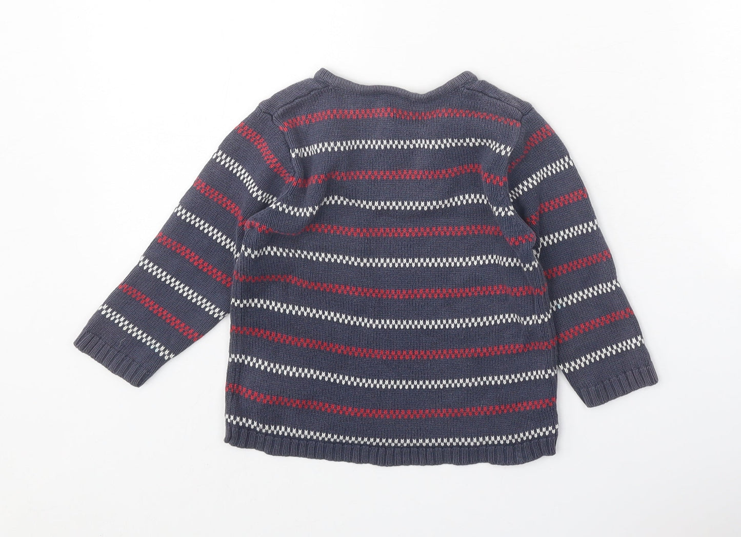 Lindex Girls Grey Round Neck Striped 100% Cotton Pullover Jumper Size 2 Years Button