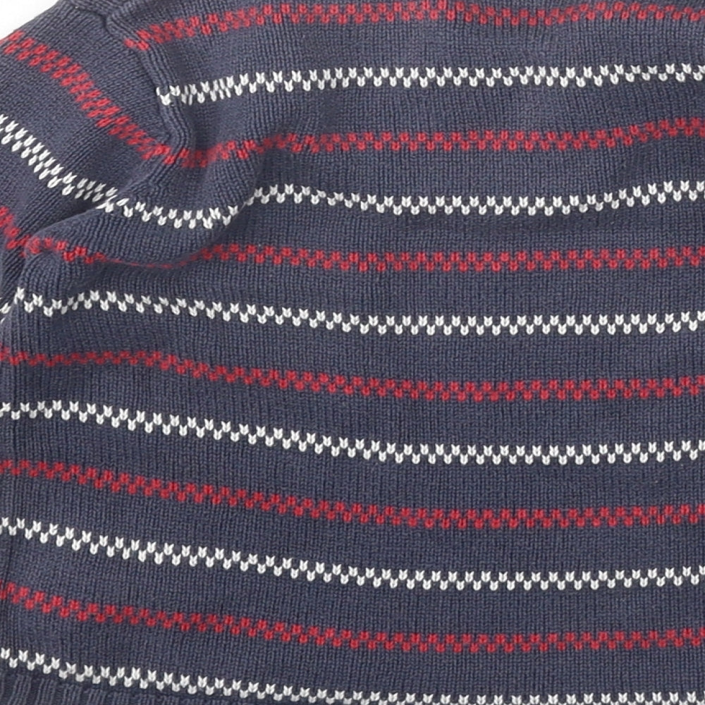 Lindex Girls Grey Round Neck Striped 100% Cotton Pullover Jumper Size 2 Years Button