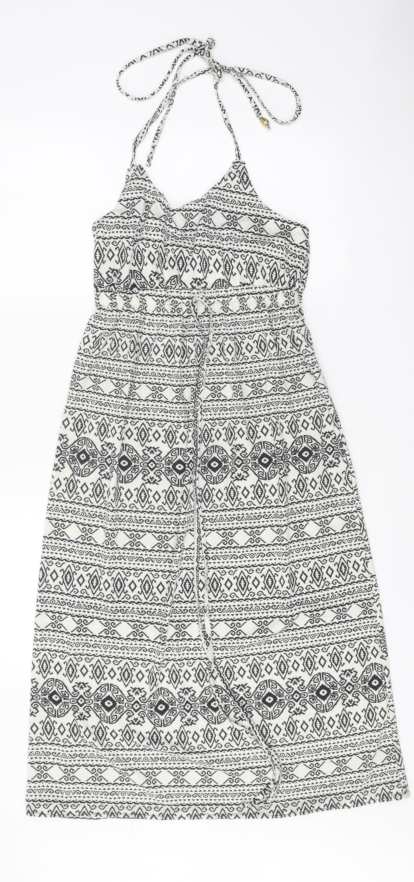 Amber Krystal Womens White Geometric Polyester Fit & Flare Size M Halter Tie