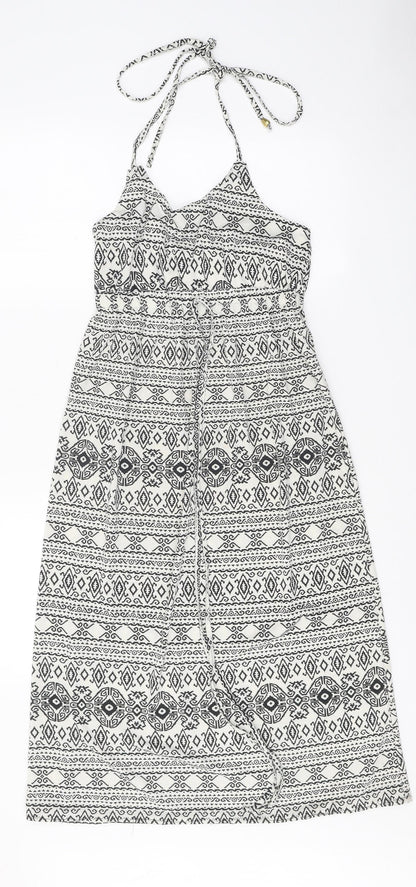 Amber Krystal Womens White Geometric Polyester Fit & Flare Size M Halter Tie