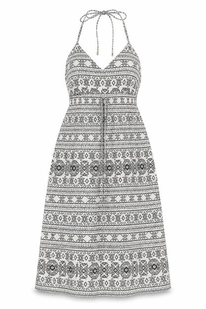 Amber Krystal Womens White Geometric Polyester Fit & Flare Size M Halter Tie