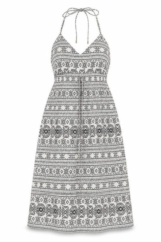 Amber Krystal Womens White Geometric Polyester Fit & Flare Size M Halter Tie