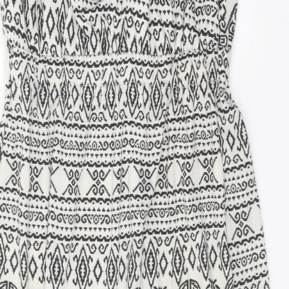 Amber Krystal Womens White Geometric Polyester Fit & Flare Size M Halter Tie