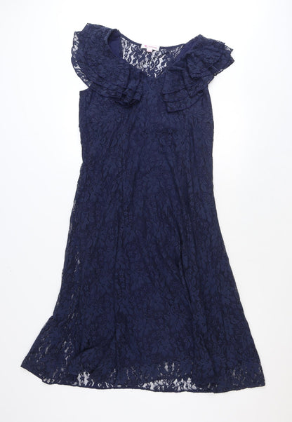 Glamorosa Womens Blue Floral Polyamide Trapeze & Swing Size 14 V-Neck Pullover