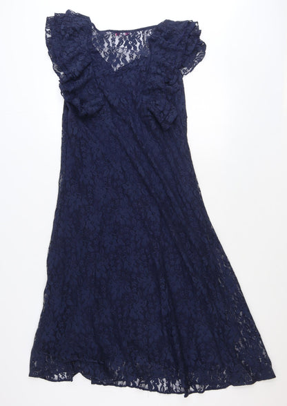 Glamorosa Womens Blue Floral Polyamide Trapeze & Swing Size 14 V-Neck Pullover