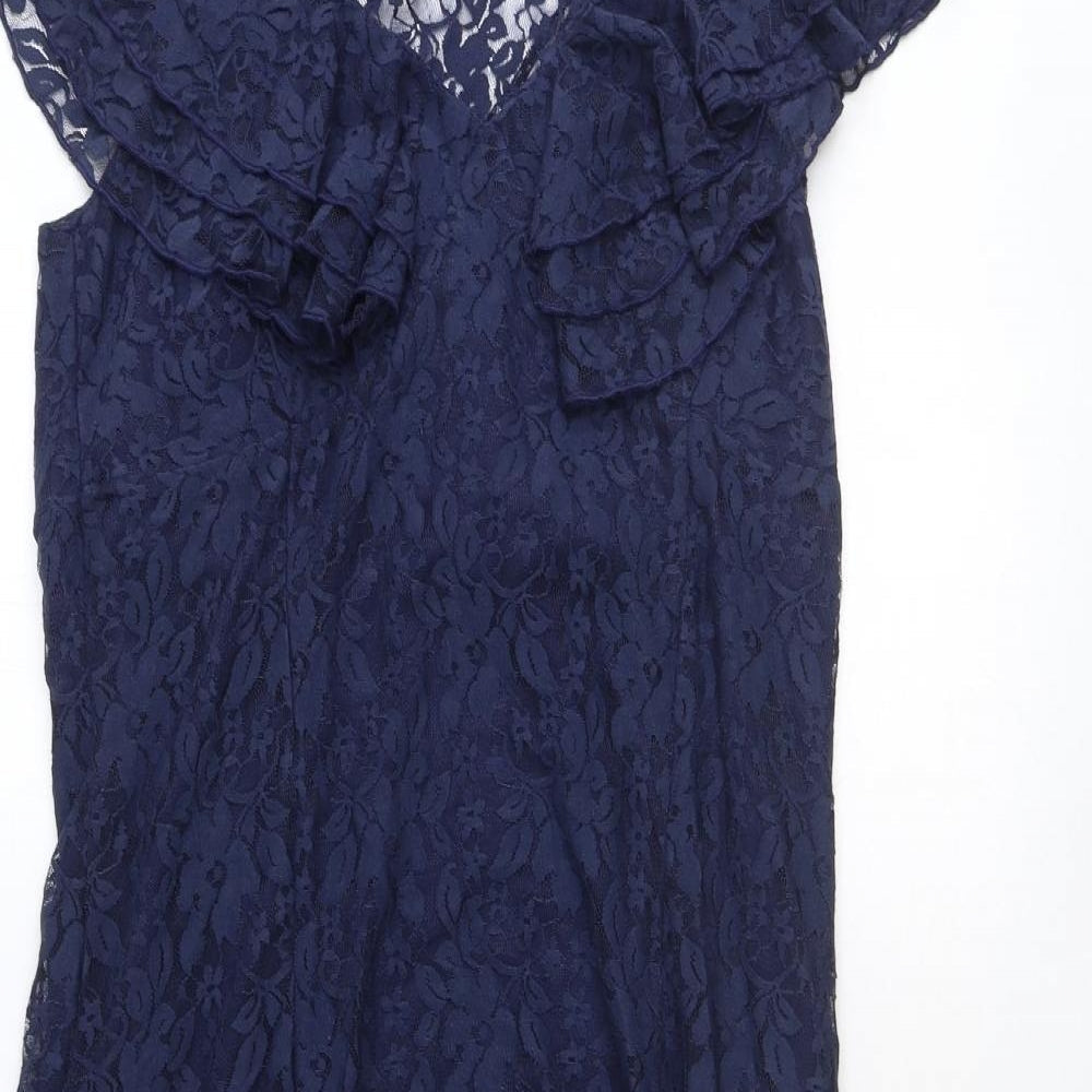 Glamorosa Womens Blue Floral Polyamide Trapeze & Swing Size 14 V-Neck Pullover